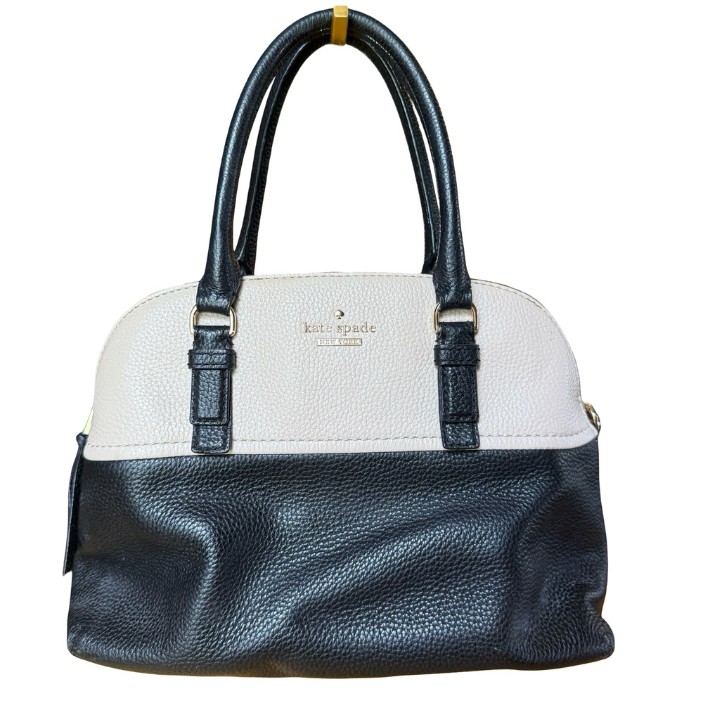 Kate Spade New York Black & Cream Leather Pebble Double Handle Purse Handbag